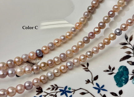 7-7.5 mm AA Natural Mauve Peach Pink Off Round Freshwater Pearls High Luster Pearls 59 Beads 15.5 Inch Strand #P3590