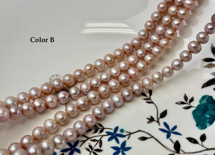 7-7.5 mm AA Natural Mauve Peach Pink Off Round Freshwater Pearls High Luster Pearls 59 Beads 15.5 Inch Strand #P3590