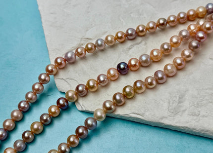 7-7.5 mm AA Natural Mauve Peach Pink Off Round Freshwater Pearls High Luster Pearls 59 Beads 15.5 Inch Strand #P3590
