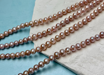 7-7.5 mm AA Natural Mauve Peach Pink Off Round Freshwater Pearls High Luster Pearls 59 Beads 15.5 Inch Strand #P3590