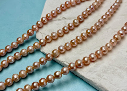 7-7.5 mm AA Natural Mauve Peach Pink Off Round Freshwater Pearls High Luster Pearls 59 Beads 15.5 Inch Strand #P3590