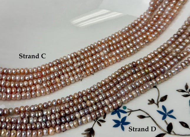 4-4.5 mm Natural Pink Mauve Round Button Pearl Genuine Freshwater Pearl Beads #P3594