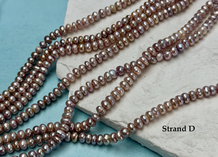 3x5 mm Natural Mauve Pink Round Button Pearl Genuine Freshwater Pearl Beads 14 Inches #P3595