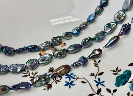 8-10x11-23 mm AA Rainbow Peacock Biwa Keshi Freshwater Pearls Super High Luster Unique Keshi Beads 15 Inch Strand #P3591