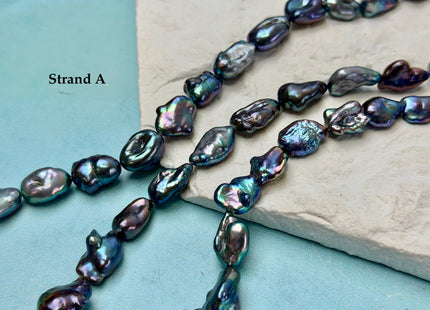 8-10x11-23 mm AA Rainbow Peacock Biwa Keshi Freshwater Pearls Super High Luster Unique Keshi Beads 15 Inch Strand #P3591