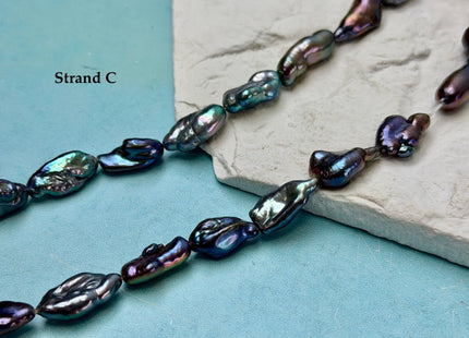 8-10x11-23 mm AA Rainbow Peacock Biwa Keshi Freshwater Pearls Super High Luster Unique Keshi Beads 15 Inch Strand #P3591
