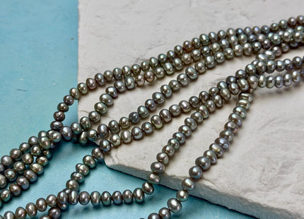 4-5 mm AA Sage Green Color Potato Freshwater Pearls Green With Iridescent Gray Color Genuine Small Seed Pearl Beads 16 Inch Strand #P3592