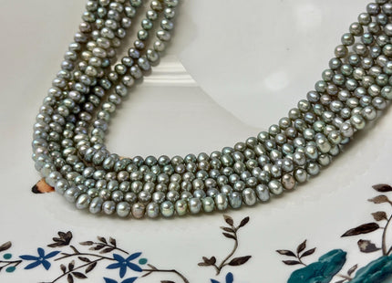 4-5 mm AA Sage Green Color Potato Freshwater Pearls Green With Iridescent Gray Color Genuine Small Seed Pearl Beads 16 Inch Strand #P3592