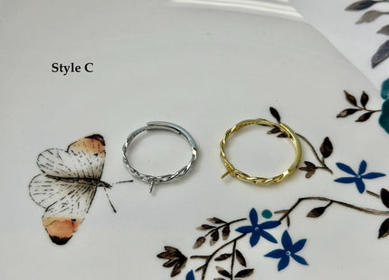 One Piece 925 Sterling Silver or Gold Adjustable Ring For Pearl Setting With Cubic Zirconia Dainty Floral Design #10397