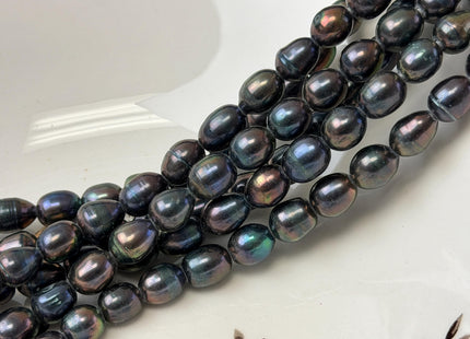 8-9x11-12 mm Large Hole Half Strand Navy Peacock Color Rice Freshwater Pearl Beads Hole Size 2.2 mm Genuine Large Hole Pearls #1701