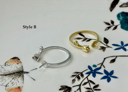One Piece 925 Sterling Silver or Gold Adjustable Ring For Pearl Setting Dainty Floral Design #10398