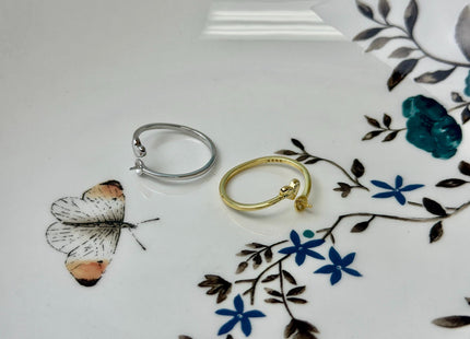 One Piece 925 Sterling Silver or Gold Adjustable Ring For Pearl Setting Dainty Floral Design #10398