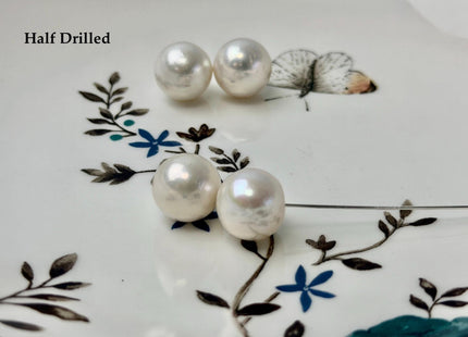 One Pair 12 mm AAA Natural White Round Edison Freshwater Pearl Full/Half Drilled Earring High Luster Pearl For Matching Earrings #P3597