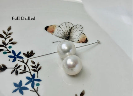 One Pair 12 mm AAA Natural White Round Edison Freshwater Pearl Full/Half Drilled Earring High Luster Pearl For Matching Earrings #P3597