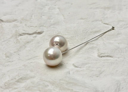 One Pair 12 mm AAA Natural White Round Edison Freshwater Pearl Full/Half Drilled Earring High Luster Pearl For Matching Earrings #P3597