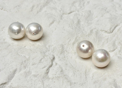 One Pair 12 mm AAA Natural White Round Edison Freshwater Pearl Full/Half Drilled Earring High Luster Pearl For Matching Earrings #P3597