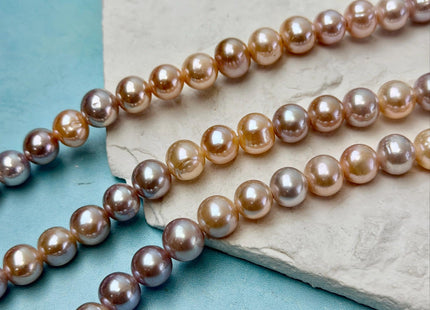 10-10.5 mm AA Half Strand Extra Shiny Natural Mauve and Peach Pink Off Round Freshwater Pearl Beads Large Hole Size 2.2 mm 20 Beads #P3602