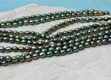 4x5-6 mm AA Olive Green Rice/Oval Freshwater Pearl Beads Genuine High Luster Small Rice Pearl #P3623