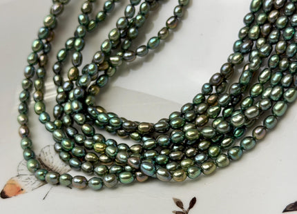 4x5-6 mm AA Olive Green Rice/Oval Freshwater Pearl Beads Genuine High Luster Small Rice Pearl #P3623