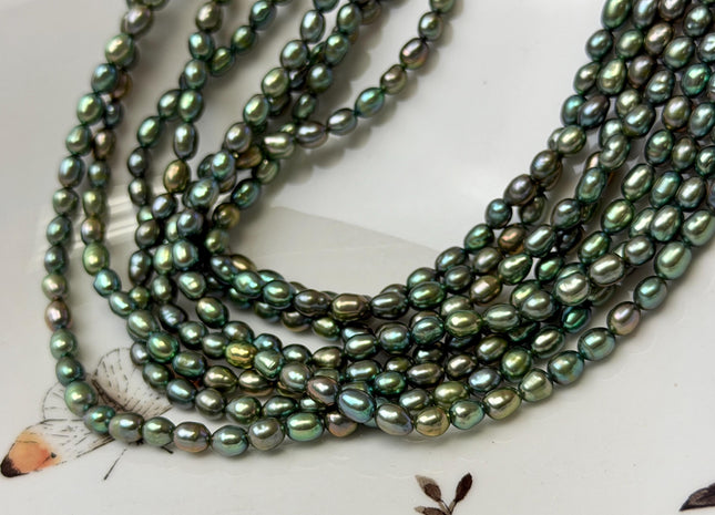 4x5-6 mm AA Olive Green Rice/Oval Freshwater Pearl Beads Genuine High Luster Small Rice Pearl #P3623