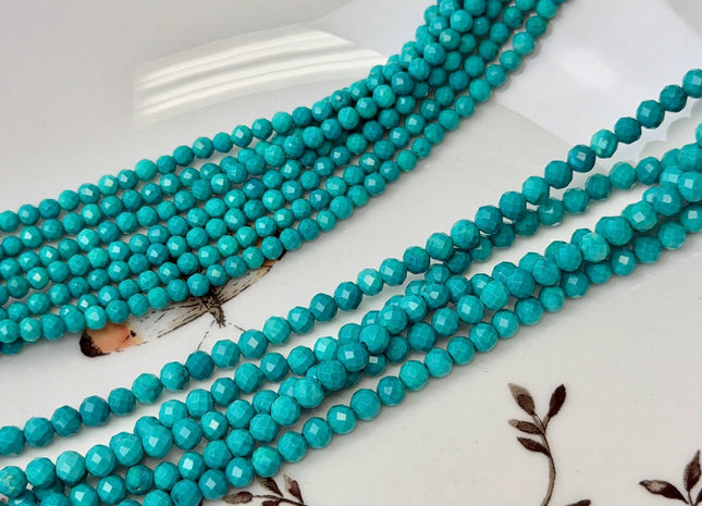 3 mm 4 mm Faceted Round Tiny Blue Green Turquoise Gemstone Beads 15 Inches Strand #4881