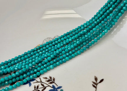 3 mm 4 mm Faceted Round Tiny Blue Green Turquoise Gemstone Beads 15 Inches Strand #4881