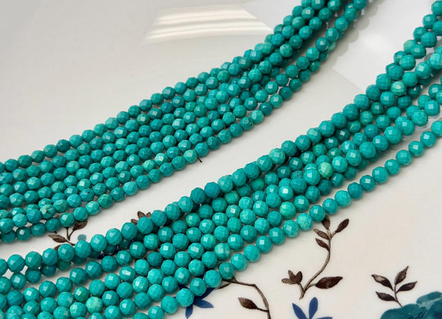 3 mm 4 mm Faceted Round Tiny Blue Green Turquoise Gemstone Beads 15 Inches Strand #4882