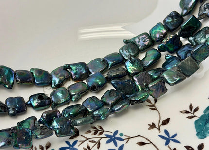 10-11 mm Dark Metallic Green Square Coin Pearls Flat Square Freshwater Square Coin Pearl Beads C Grade #P1640