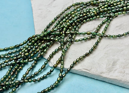 3x4-5 mm Olive Green Small Baby Keshi Baroque Freshwater Pearls Tiny Keshi Pearl Beads 15 Inch Strand #P3605