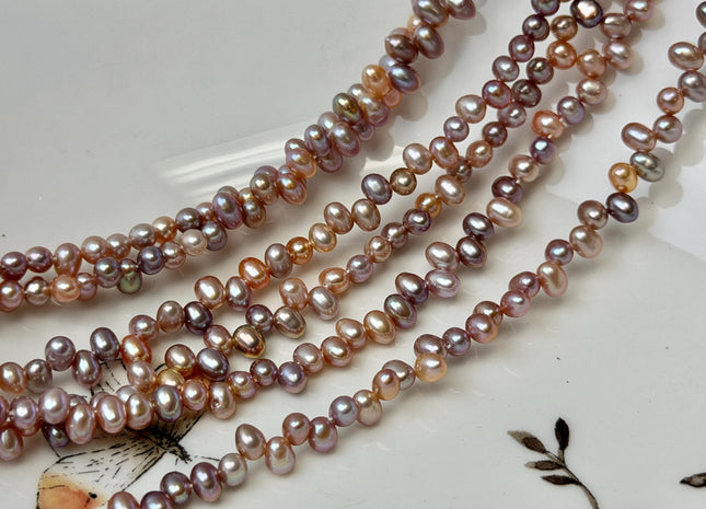 3.5-4x5mm AAA Natural Mauve Pink Top Drilled Rice Freshwater Pearls High Luster Small Dancing Pearls 115 Beads #P3606