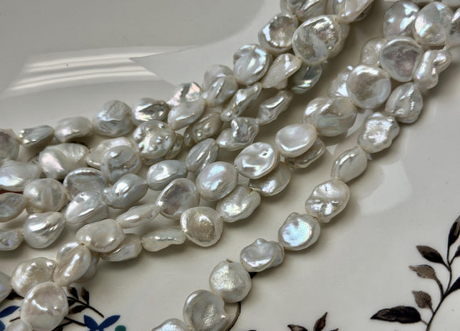 10x11-15mm AAA Half Strand High Luster Natural White Keshi Nugget Large Hole Size 1.2mm Freshwater Pearl Beads #P3607