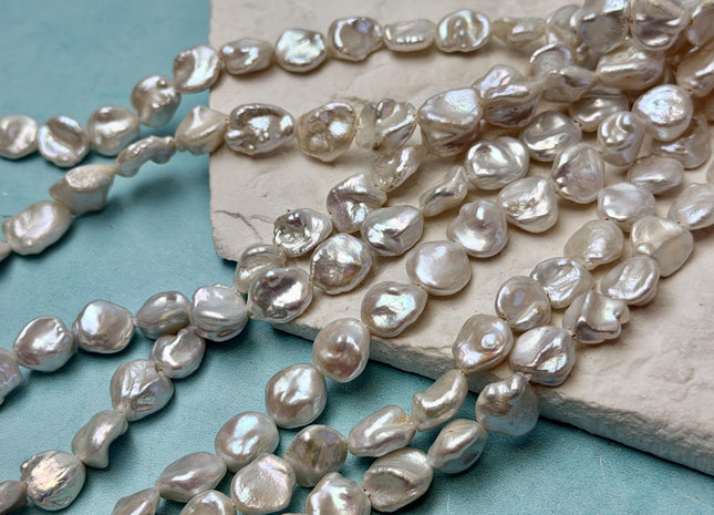 10x11-15mm AAA Half Strand High Luster Natural White Keshi Nugget Large Hole Size 1.2mm Freshwater Pearl Beads #P3607