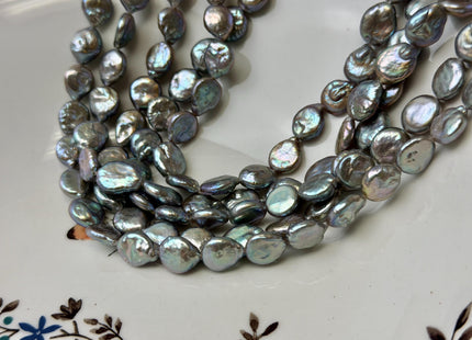 9-10 mm AAA Silver Gray Coin Freshwater Pearl Beads Genuine Cultured High Luster Quality Freshwater Coin Pearls #P3608