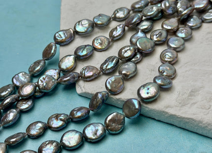 9-10 mm AAA Silver Gray Coin Freshwater Pearl Beads Genuine Cultured High Luster Quality Freshwater Coin Pearls #P3608