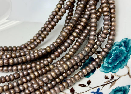 5-6 mm AA Large Hole Half Strand Rare Matte Chocolate Brown Color Round Button Rondelle Freshwater Pearls Hole Size 2.1mm Pearl Beads #1959