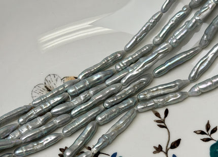 4-5x23-30 mm Silver Gray Biwa Stick Freshwater Pearls Genuine Long Stick Pearls 16 Beads #P3621