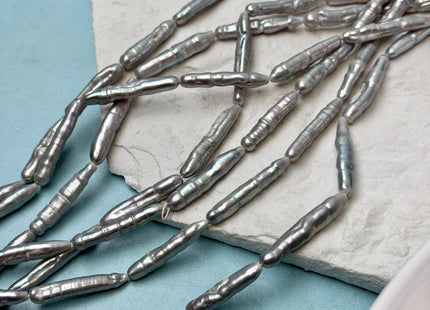 4-5x23-30 mm Silver Gray Biwa Stick Freshwater Pearls Genuine Long Stick Pearls 16 Beads #P3621