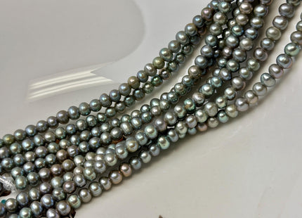 5.5-6 mm AA Half Strand Sage Green Off Round Freshwater Pearl Beads Large Hole Size 2.1 mm 38 Beads #P3613