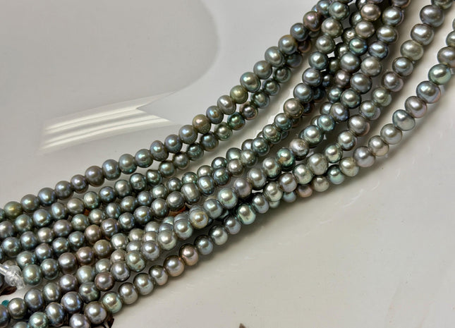 5.5-6 mm AA Half Strand Sage Green Off Round Freshwater Pearl Beads Large Hole Size 2.1 mm 38 Beads #P3613