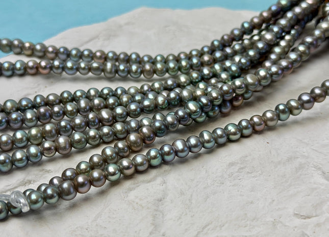5.5-6 mm AA Half Strand Sage Green Off Round Freshwater Pearl Beads Large Hole Size 2.1 mm 38 Beads #P3613