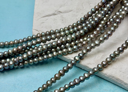 5.5-6 mm AA Half Strand Sage Green Off Round Freshwater Pearl Beads Large Hole Size 2.1 mm 38 Beads #P3613