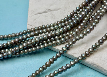 5.5-6 mm AA Half Strand Sage Green Off Round Freshwater Pearl Beads Large Hole Size 2.1 mm 38 Beads #P3613