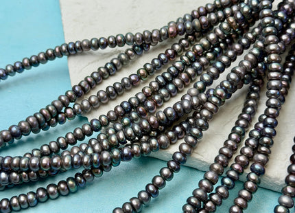 3.5x7 mm AAA Large Hole Peacock Color Round Button Freshwater Pearl Beads Hole Size 2.2mm Genuine High Luster Rondelle Pearl #1956