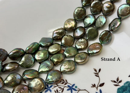 14-15x18 mm AA Olive Green Color Flat Coin Freshwater Pearl Beads Genuine High Luster Round Coin Pearls 23-24 Beads #P3627