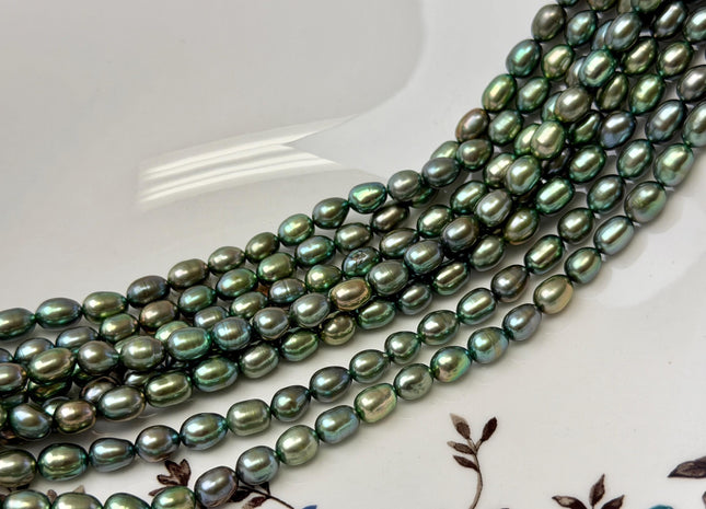 5-5.5x6-7 mm AA Olive Green Rice/Oval Freshwater Pearl Beads Genuine High Luster Small Rice Pearl #P3646