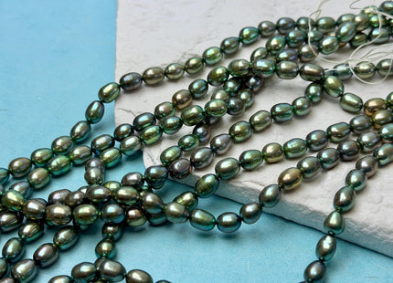 5-5.5x6-7 mm AA Olive Green Rice/Oval Freshwater Pearl Beads Genuine High Luster Small Rice Pearl #P3646