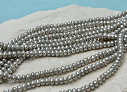5 mm AA Large Hole Silver Gray Half Strand Round Button Rondelle Freshwater Pearls Hole Size 1.2mm 1.5mm Freshwater Pearl 50 Beads #P3630