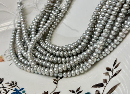 5 mm AA Large Hole Silver Gray Half Strand Round Button Rondelle Freshwater Pearls Hole Size 1.2mm 1.5mm Freshwater Pearl 50 Beads #P3630