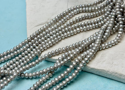 5 mm AA Large Hole Silver Gray Half Strand Round Button Rondelle Freshwater Pearls Hole Size 1.2mm 1.5mm Freshwater Pearl 50 Beads #P3630