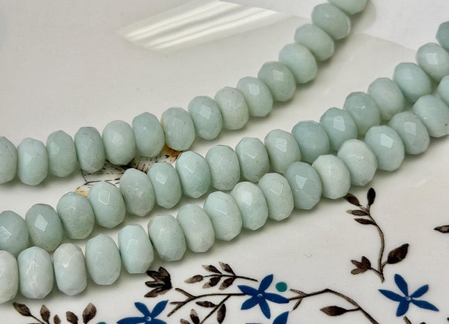 7x10 mm Natural Color Faceted Rondelle Aquamarine Gemstone Beads Natural Blue Micro Faceted Aquamarine Beads 15.5 Inches #4884